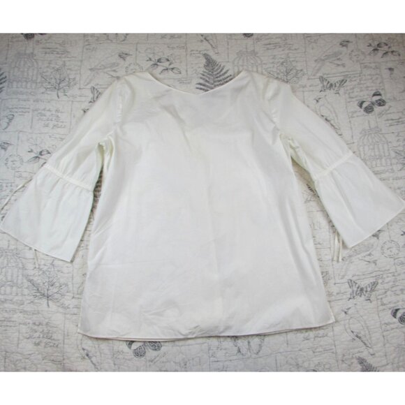 Lafayette 148 Womens stretch cotton White V Neck Tunic Top Bell Slv Tie L - Picture 5 of 5
